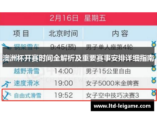 澳洲杯开赛时间全解析及重要赛事安排详细指南